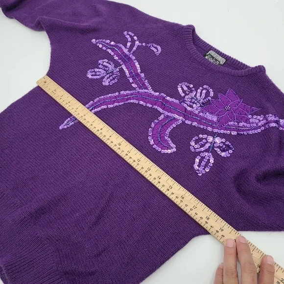 Vintage Sequin & Patch Acrylic Sweater - Picture 5 of 7